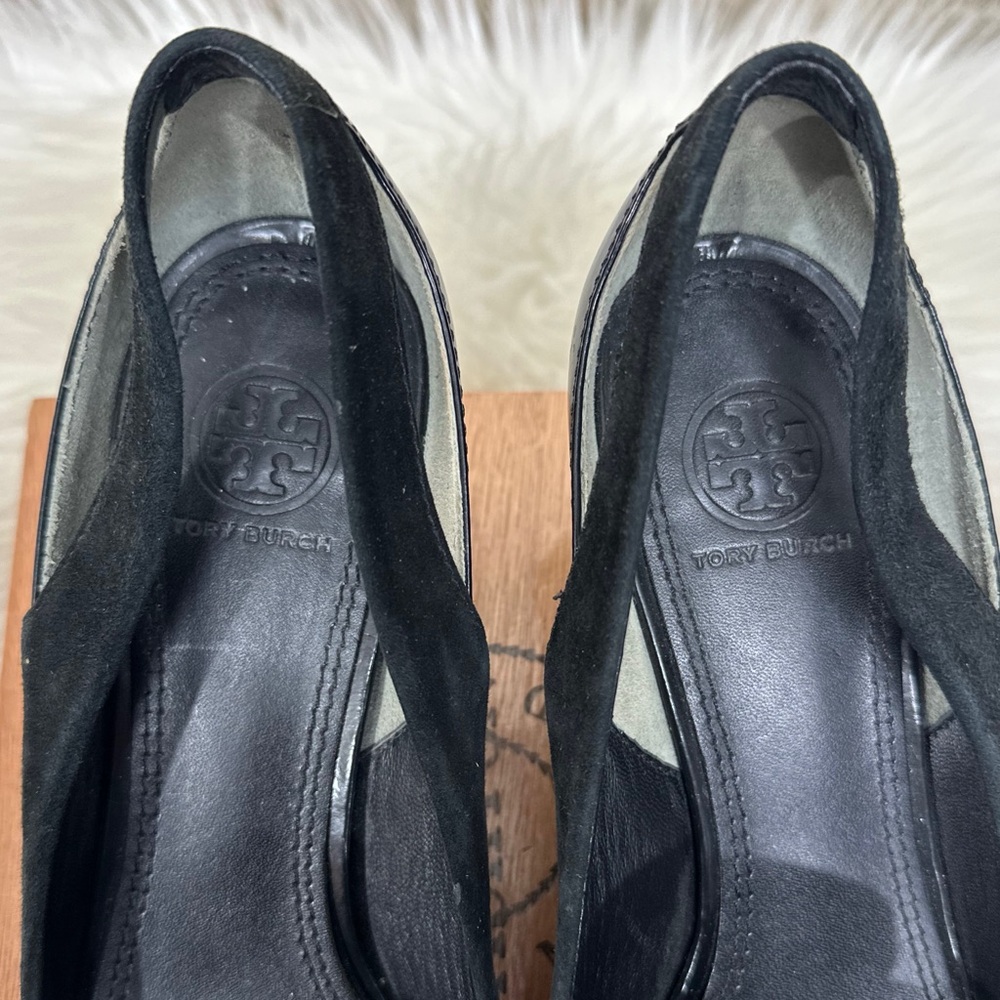Tory Burch Saray Black Leather Suede Heels [S5411] - Picture 8 of 11